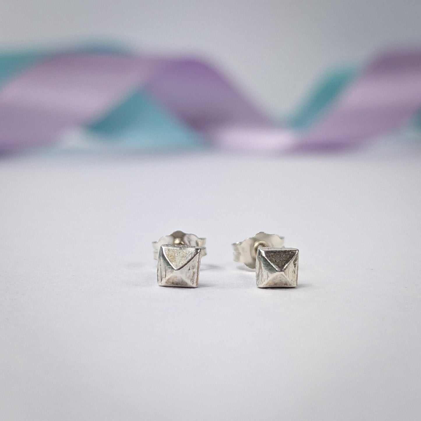 Single Pyramid Stud Earrings. Sterling Silver