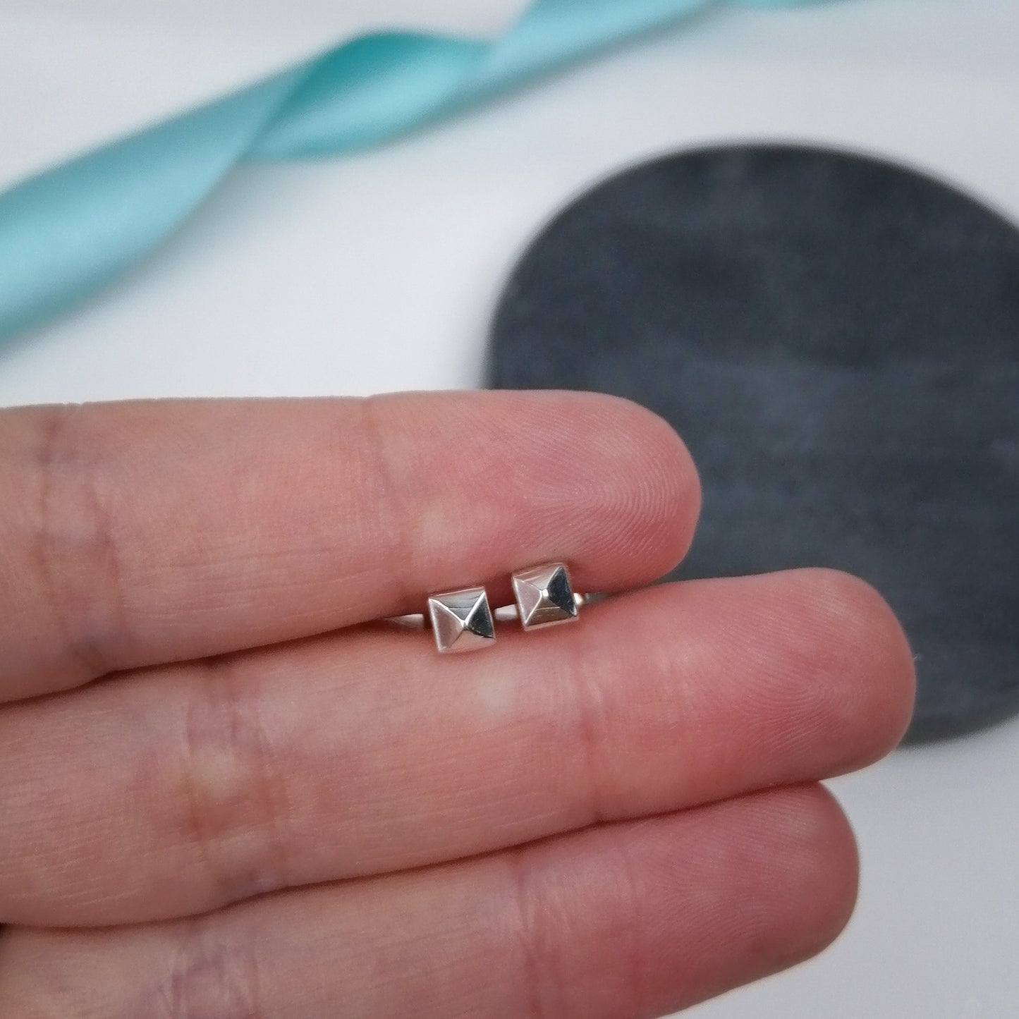 Single Pyramid Stud Earrings. Sterling Silver