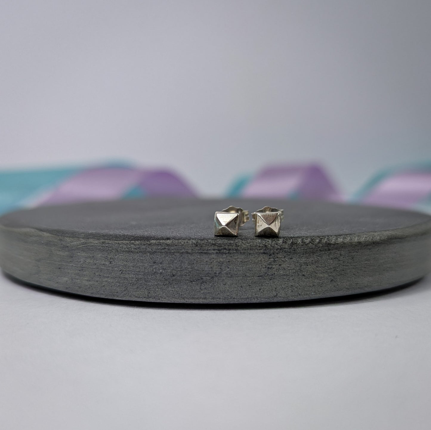 Single Pyramid Stud Earrings. Sterling Silver