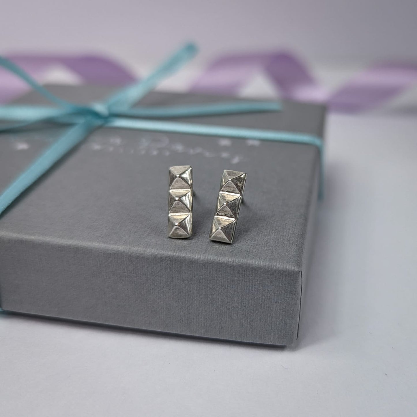 Triple Pyramid Stud Earrings. Sterling Silver
