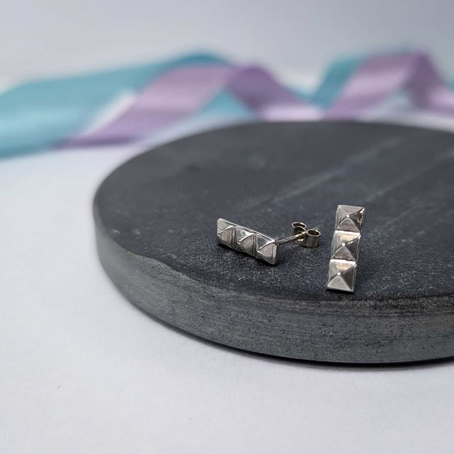 Triple Pyramid Stud Earrings. Sterling Silver