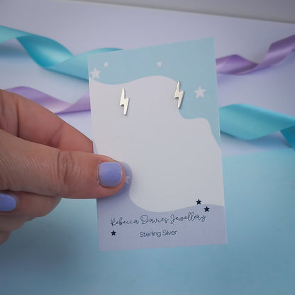 Lightning Bolt Sterling Silver Stud Earrings