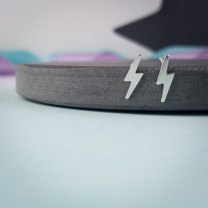 Lightning Bolt Sterling Silver Stud Earrings