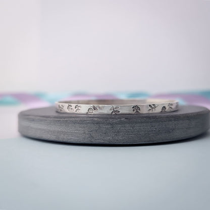 Sterling Silver Floral Bangle. Hallmarked