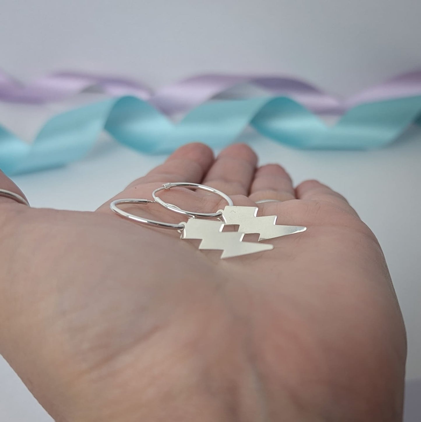 Large Lightning Bolt Sterling Silver Hoop Earrings