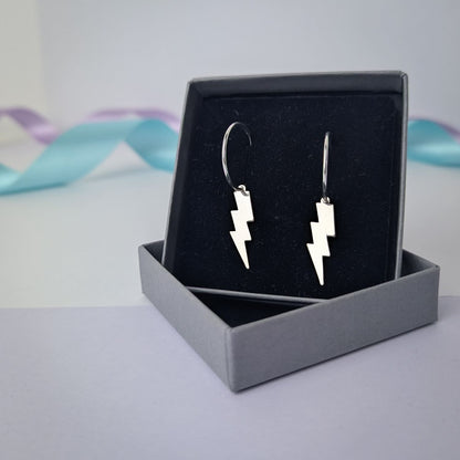 Large Lightning Bolt Sterling Silver Hoop Earrings