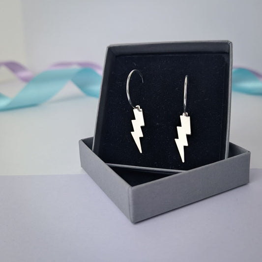 Large Lightning Bolt Sterling Silver Hoop Earrings
