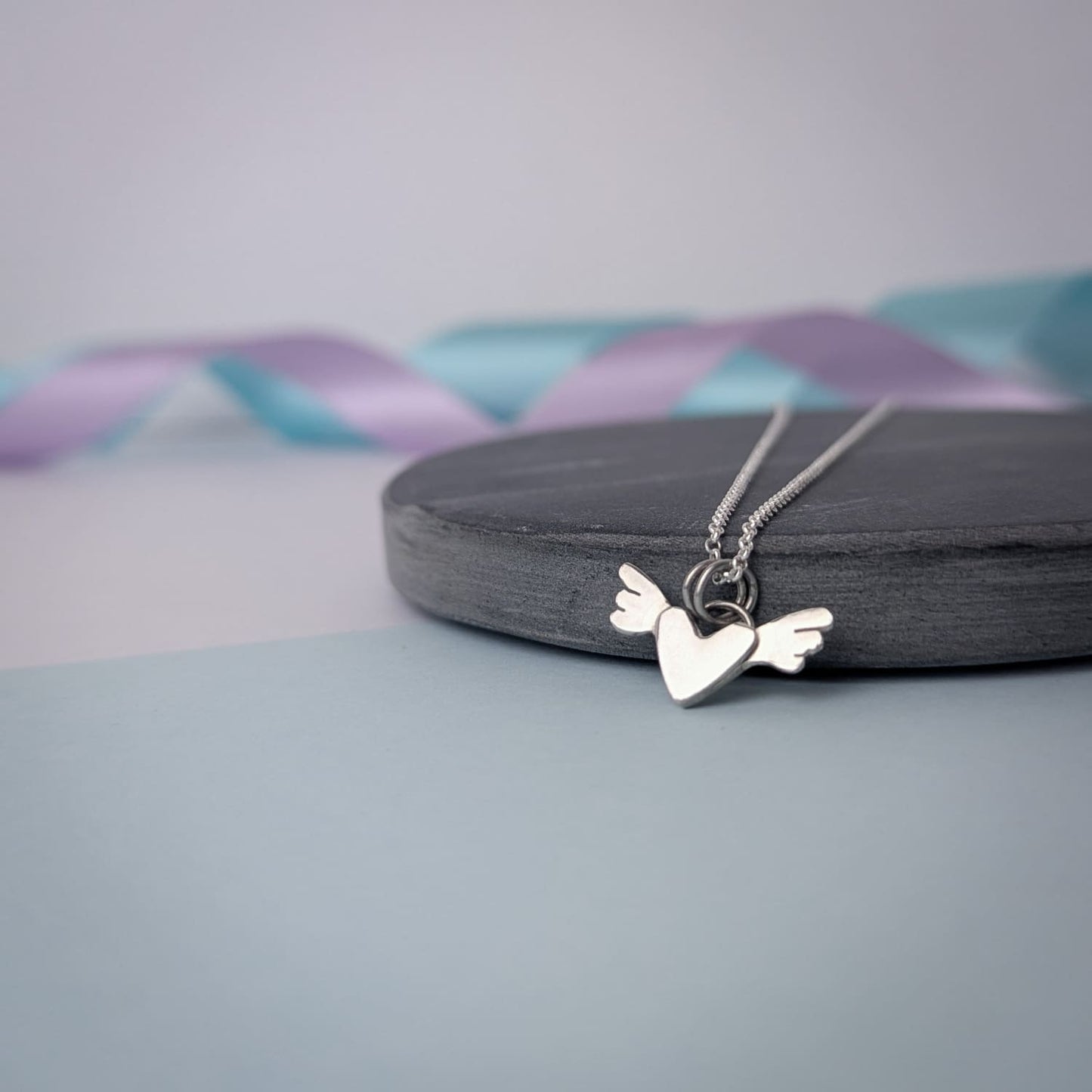 Mini Winged Heart Pendant Necklace | Sterling Silver