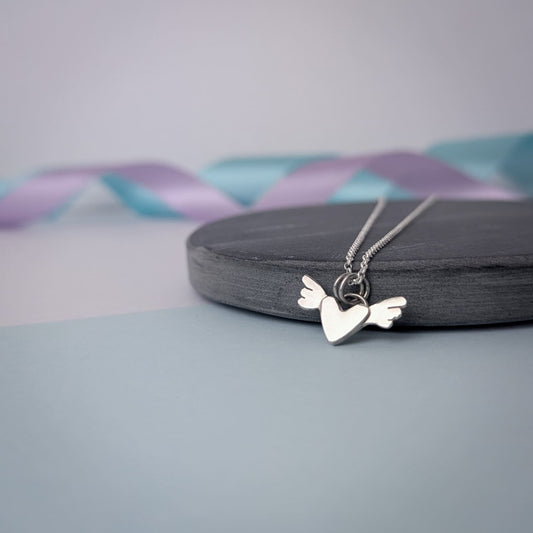 Mini Winged Heart Pendant Necklace | Sterling Silver