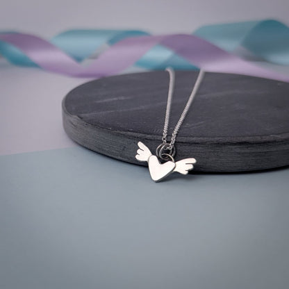 Mini Winged Heart Pendant Necklace | Sterling Silver