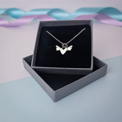 Mini Winged Heart Pendant Necklace | Sterling Silver