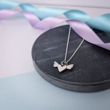 Mini Winged Heart Pendant Necklace | Sterling Silver