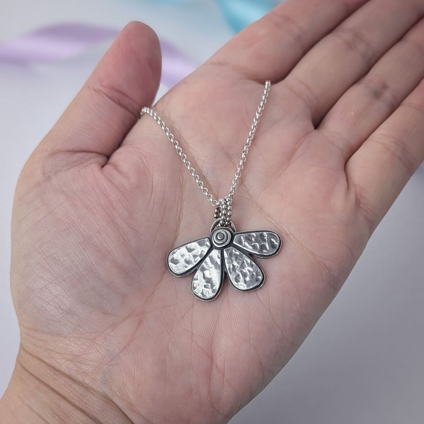 Bloom Flower Pendant. Sterling Silver.