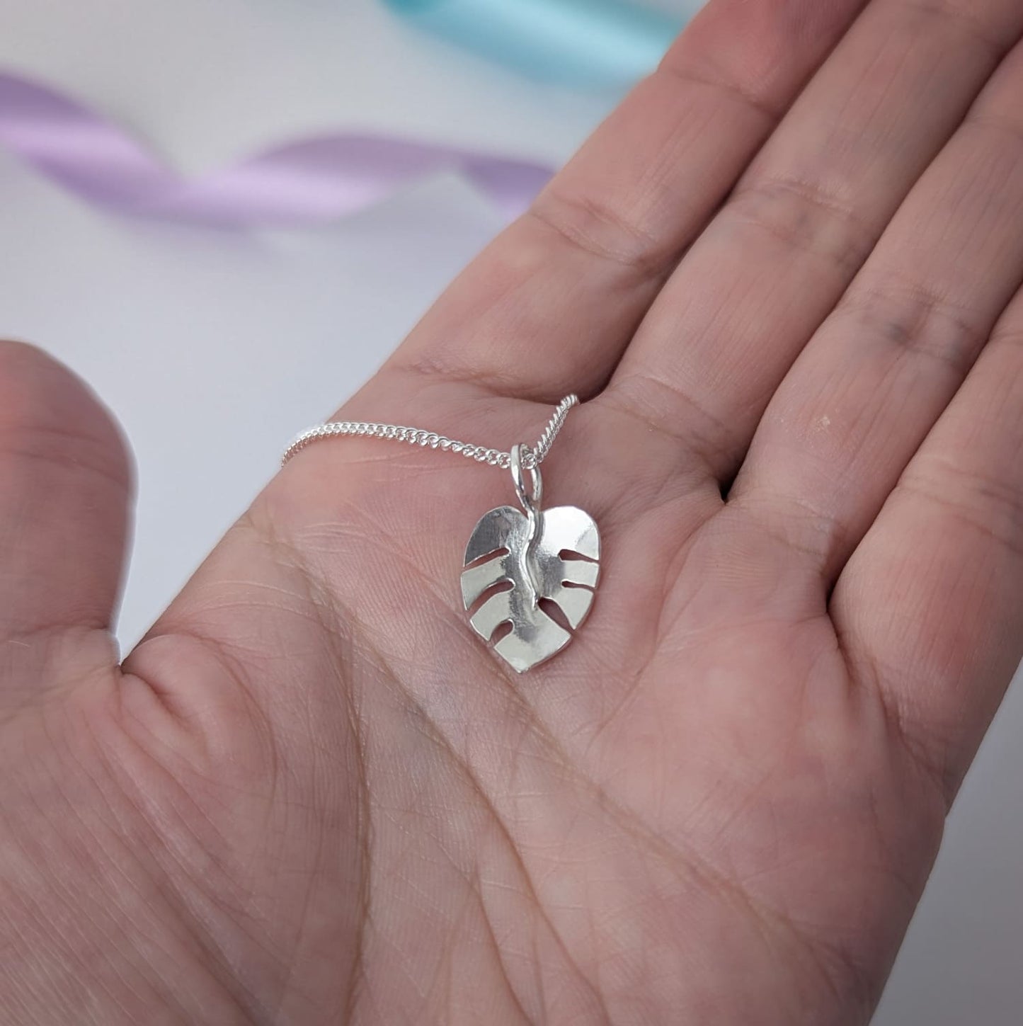 Monstera Leaf Pendant. Sterling Silver.