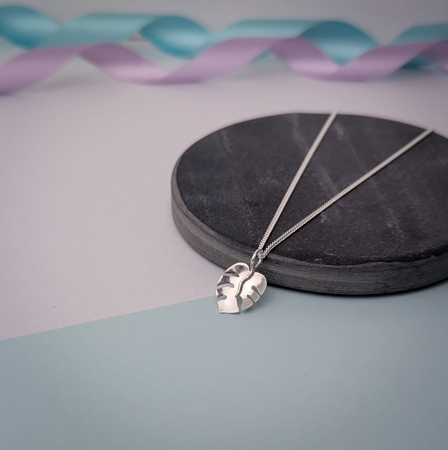 Monstera Leaf Pendant. Sterling Silver.