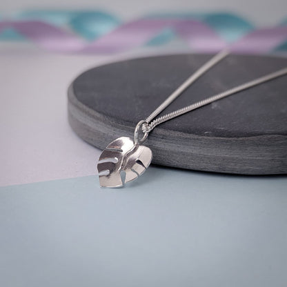 Monstera Leaf Pendant. Sterling Silver.