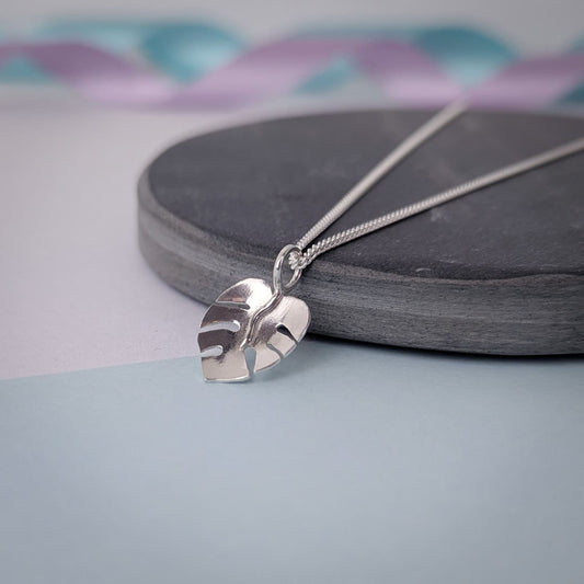 Monstera Leaf Pendant. Sterling Silver.