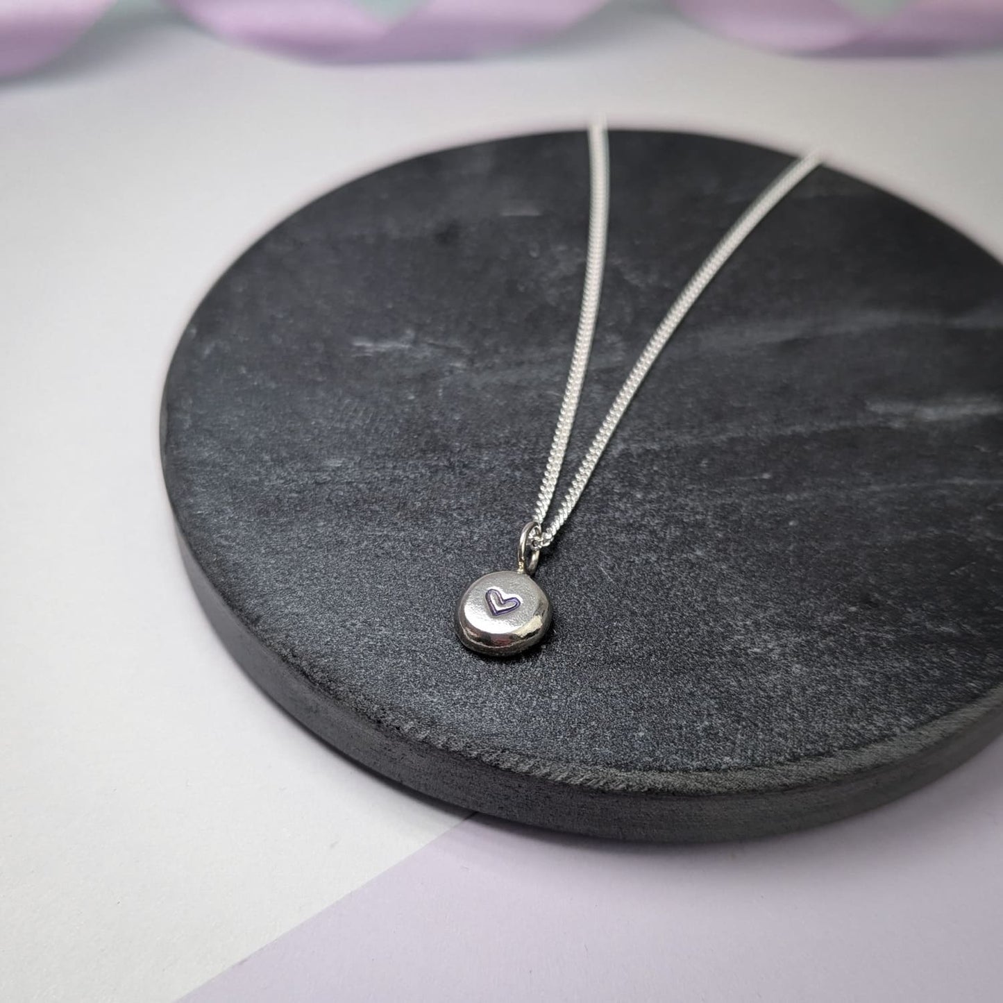 Heart Pebble Pendant. Recycled Sterling Silver.