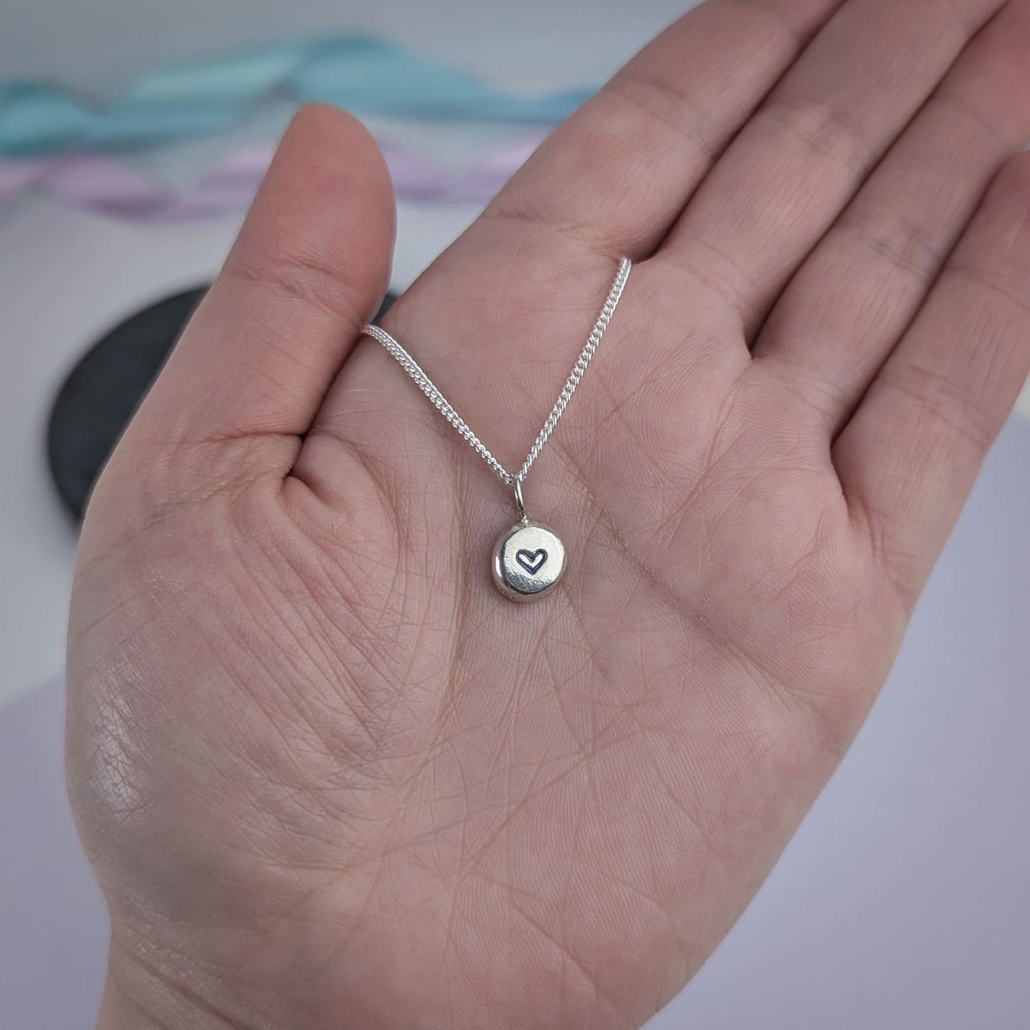 Heart Pebble Pendant. Recycled Sterling Silver.