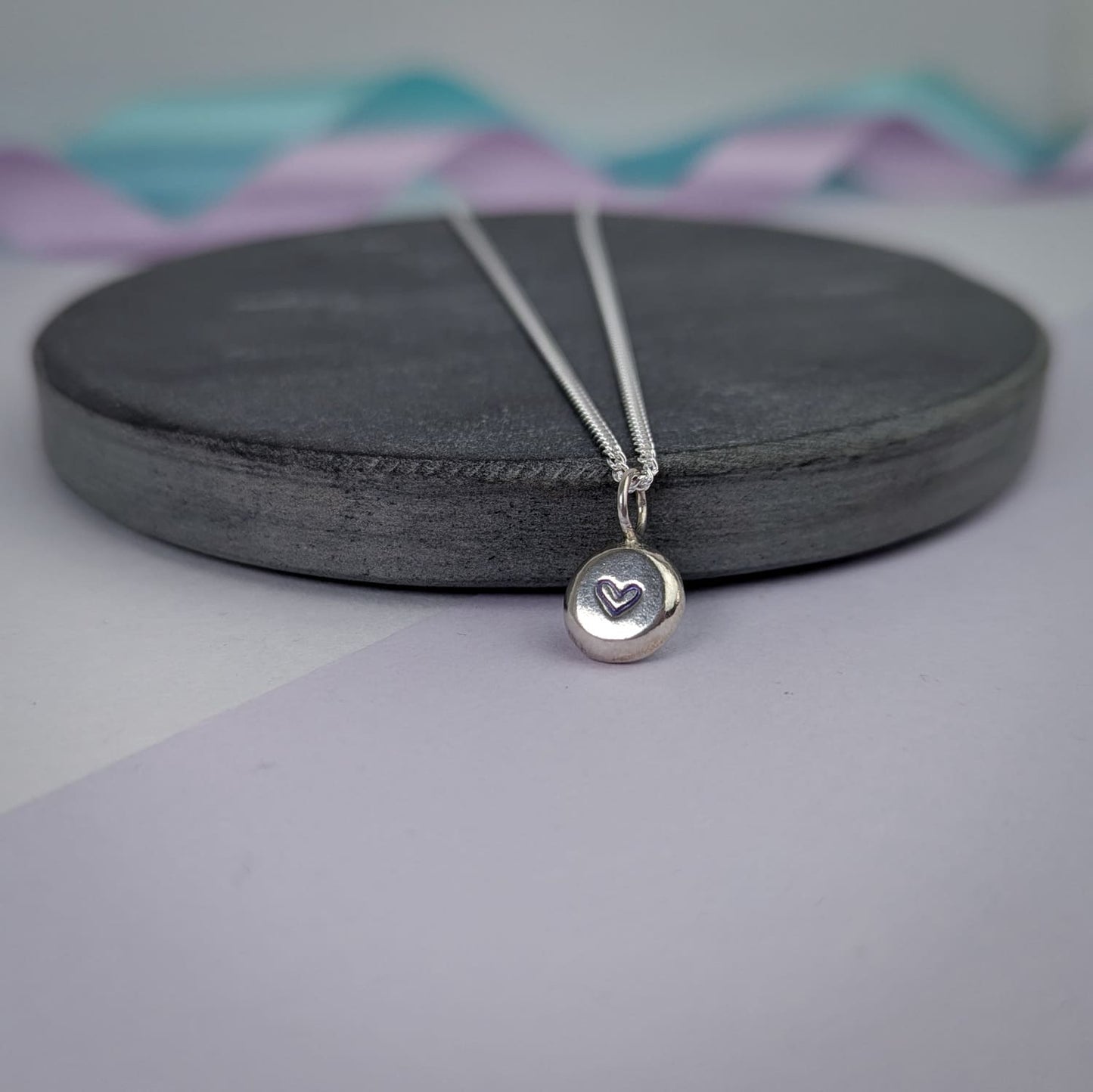 Heart Pebble Pendant. Recycled Sterling Silver.