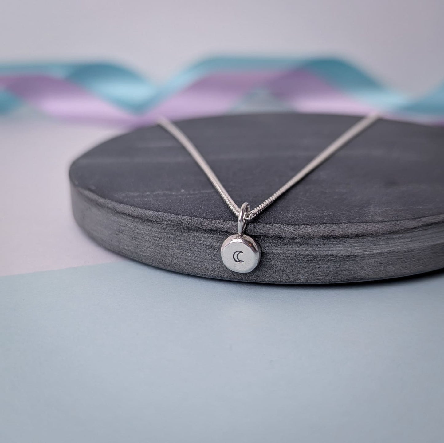 Stamped Moon Pebble Pendant | Sterling Silver