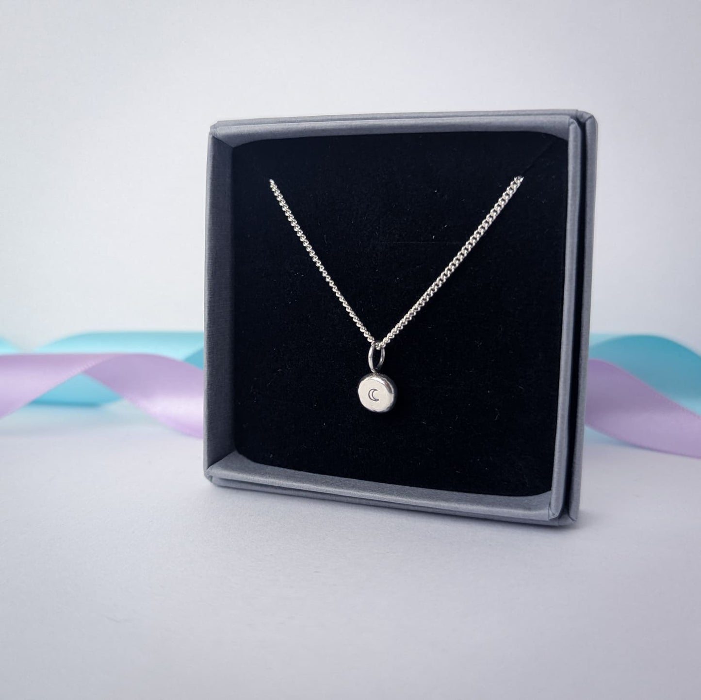 Stamped Moon Pebble Pendant | Sterling Silver