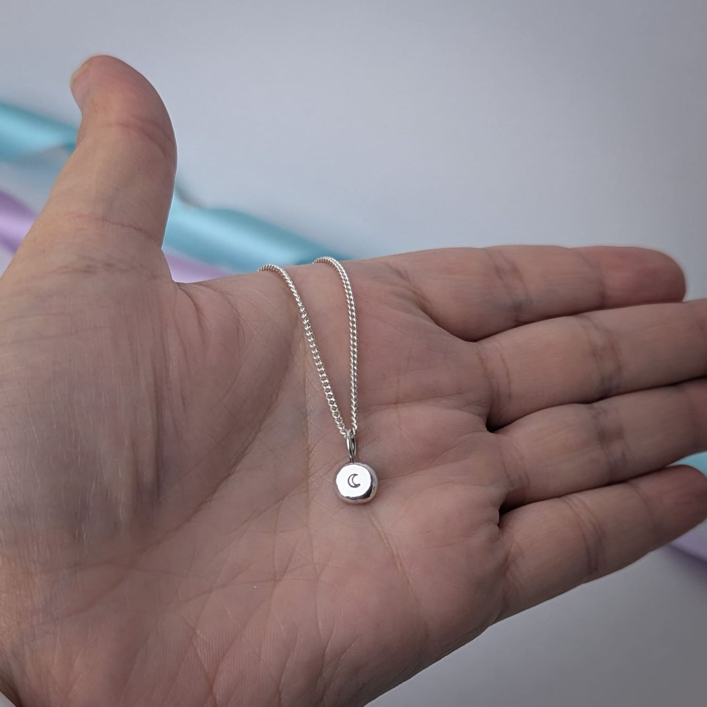 Stamped Moon Pebble Pendant | Sterling Silver