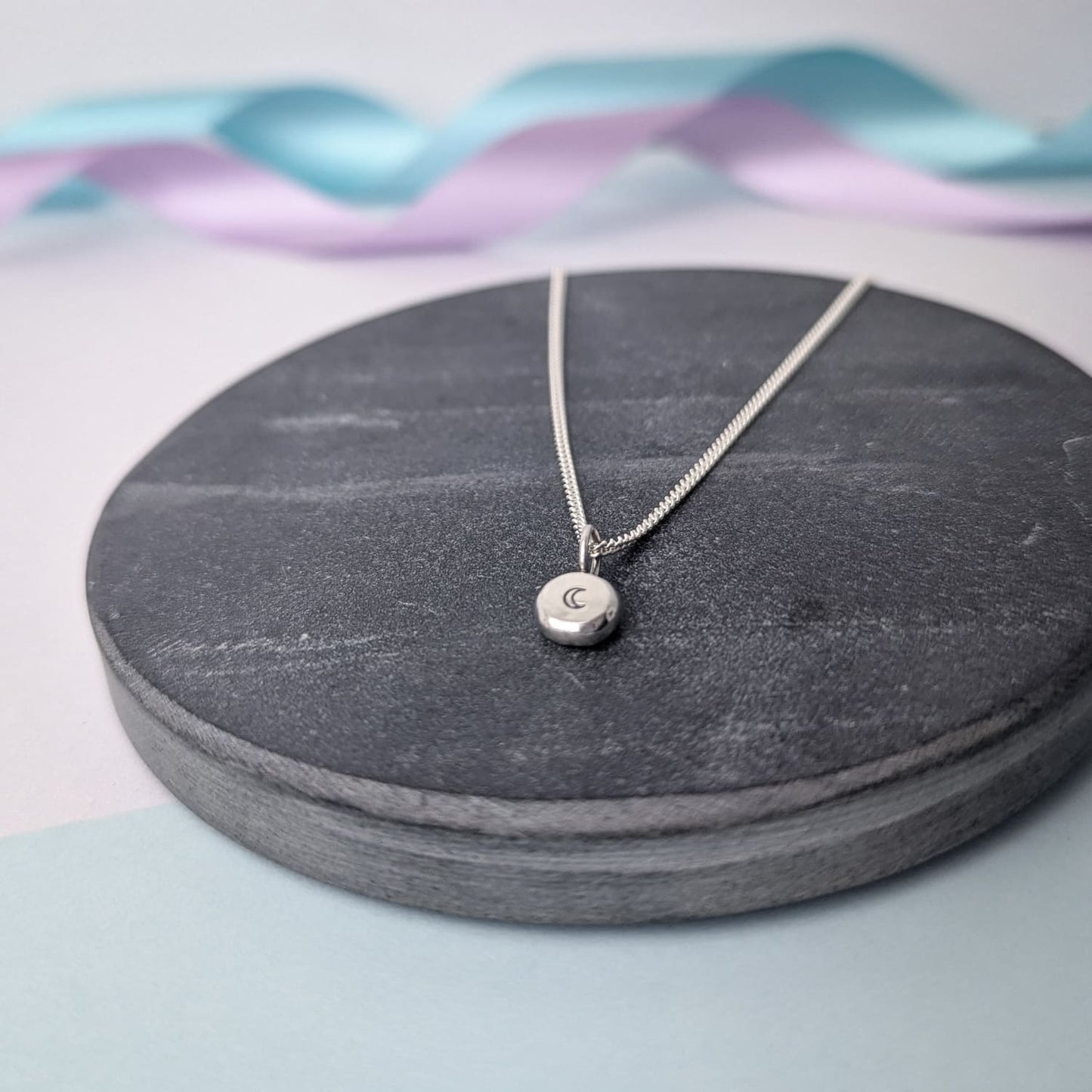 Stamped Moon Pebble Pendant | Sterling Silver