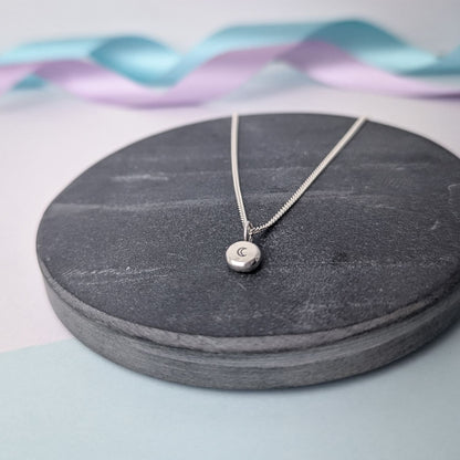 Stamped Moon Pebble Pendant | Sterling Silver