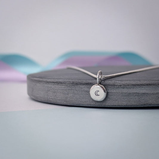 Stamped Moon Pebble Pendant | Sterling Silver