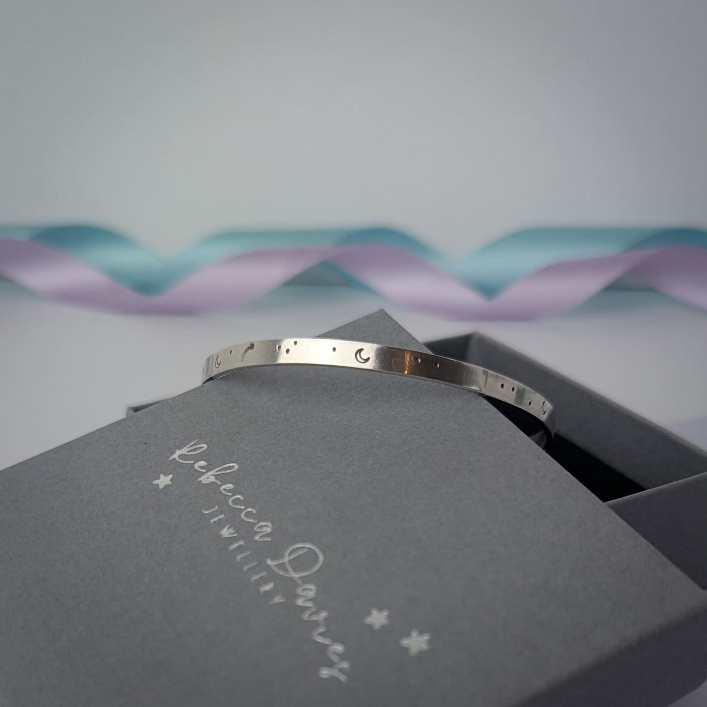 'Stargazer' Hand Stamped Bangle. Hallmarked. Recycled Sterling Silver