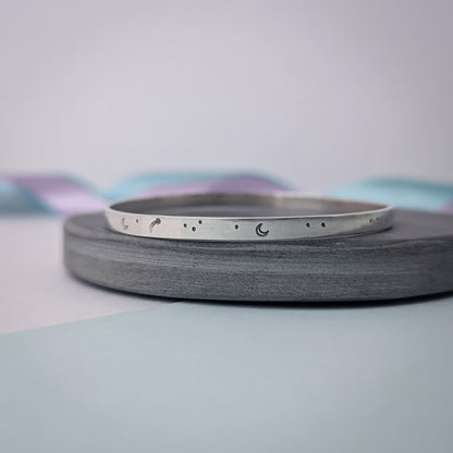 'Stargazer' Hand Stamped Bangle. Hallmarked. Recycled Sterling Silver