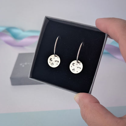 Stargazer disc hoop earrings. Recycled Silver.