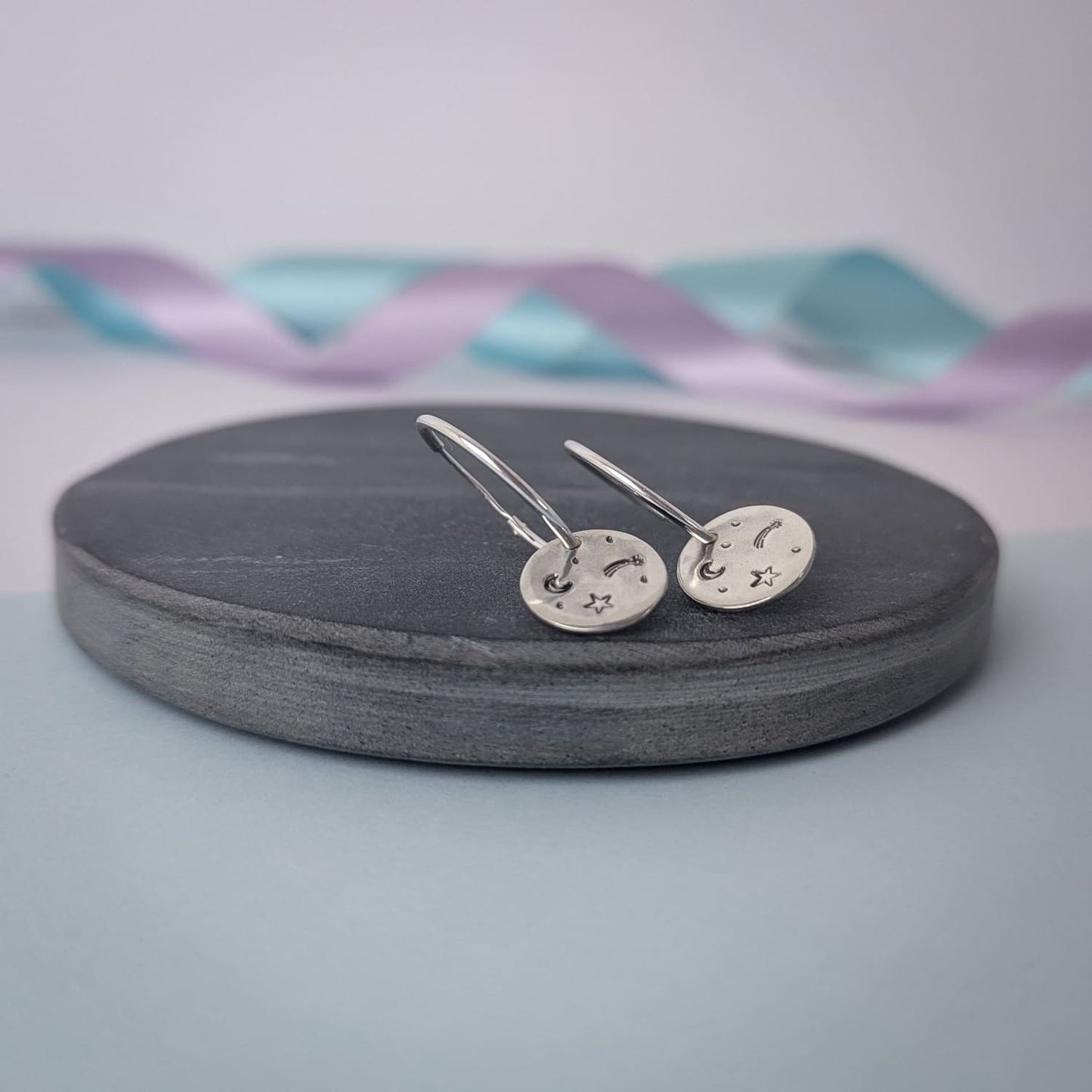 Stargazer disc hoop earrings. Recycled Silver.