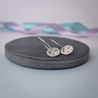 Stargazer disc hoop earrings. Recycled Silver.