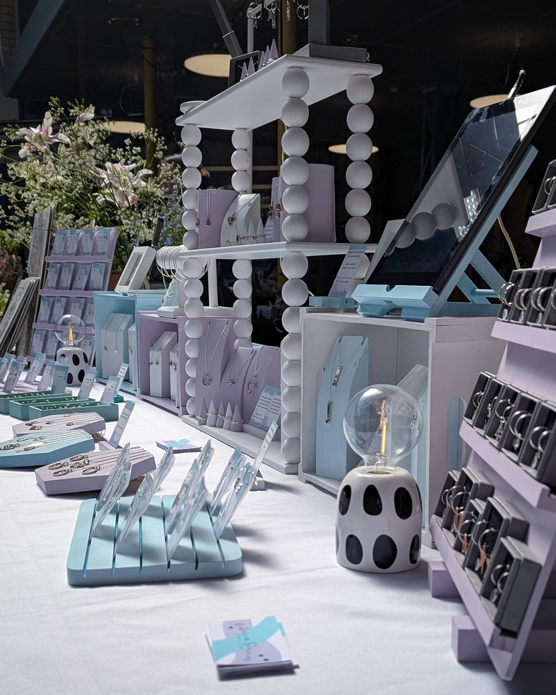 Beautiful decorative display of jewellery on a table.