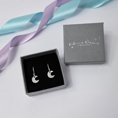 Little Moon Dangly Earrings. Sterling Silver