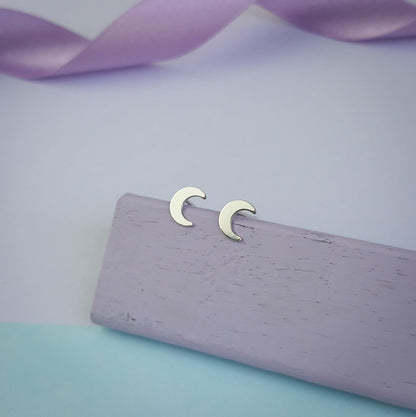 Simple Moon Stud Earrings. Sterling Silver