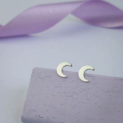 Simple Moon Stud Earrings. Sterling Silver