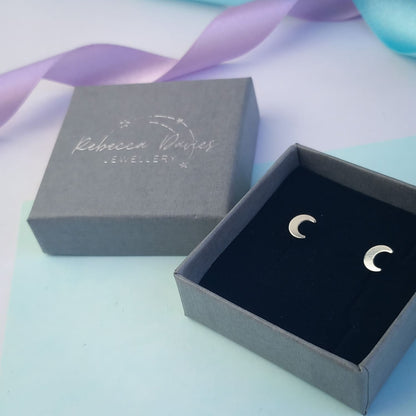 Simple Moon Stud Earrings. Sterling Silver