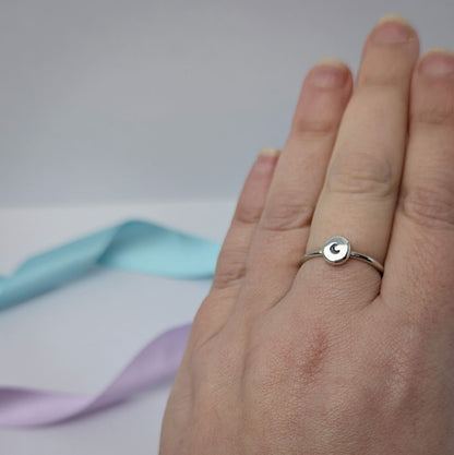 Stamped Moon Pebble Ring. Sterling Silver