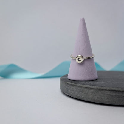 Stamped Moon Pebble Ring. Sterling Silver