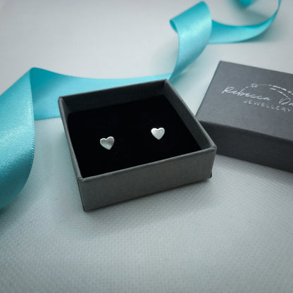 Simple Heart Stud Earrings. Sterling Silver.