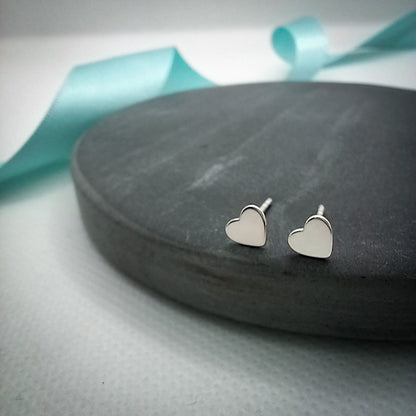 Simple Heart Stud Earrings. Sterling Silver.